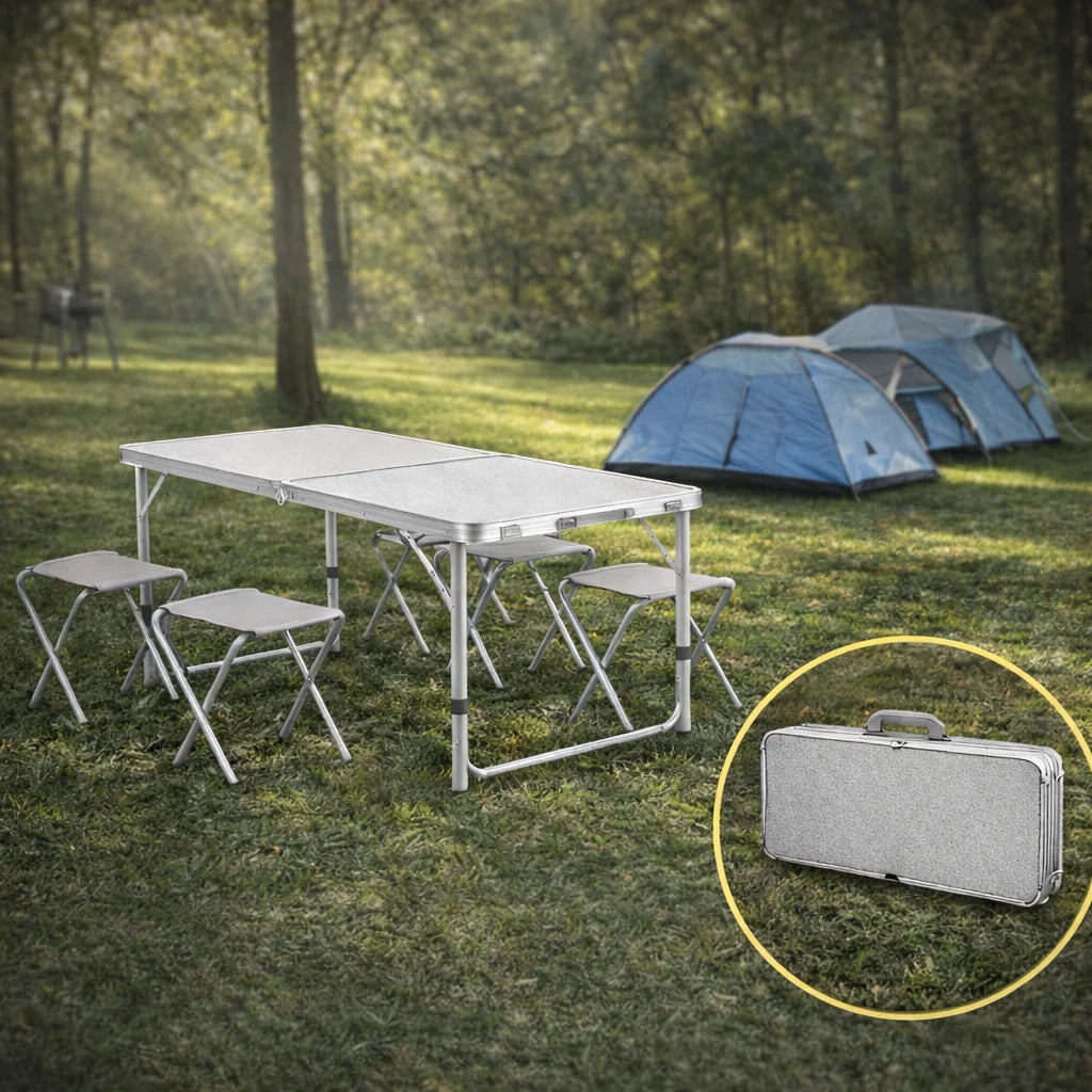 Set Sklopivog Stola i 4 Stolice za Piknik